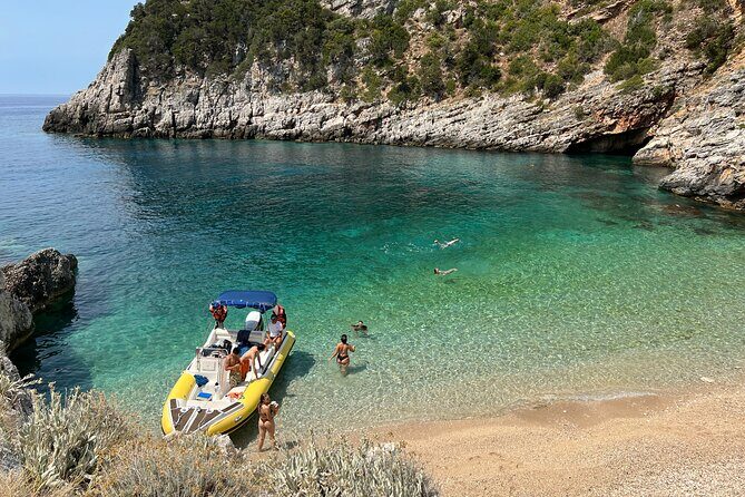 Vlore: Dafina Bay and Haxhi Ali Cave Private Speedboat Tour - Dafina Bay: The One-Hour Swim Stop on a Wild Coastline